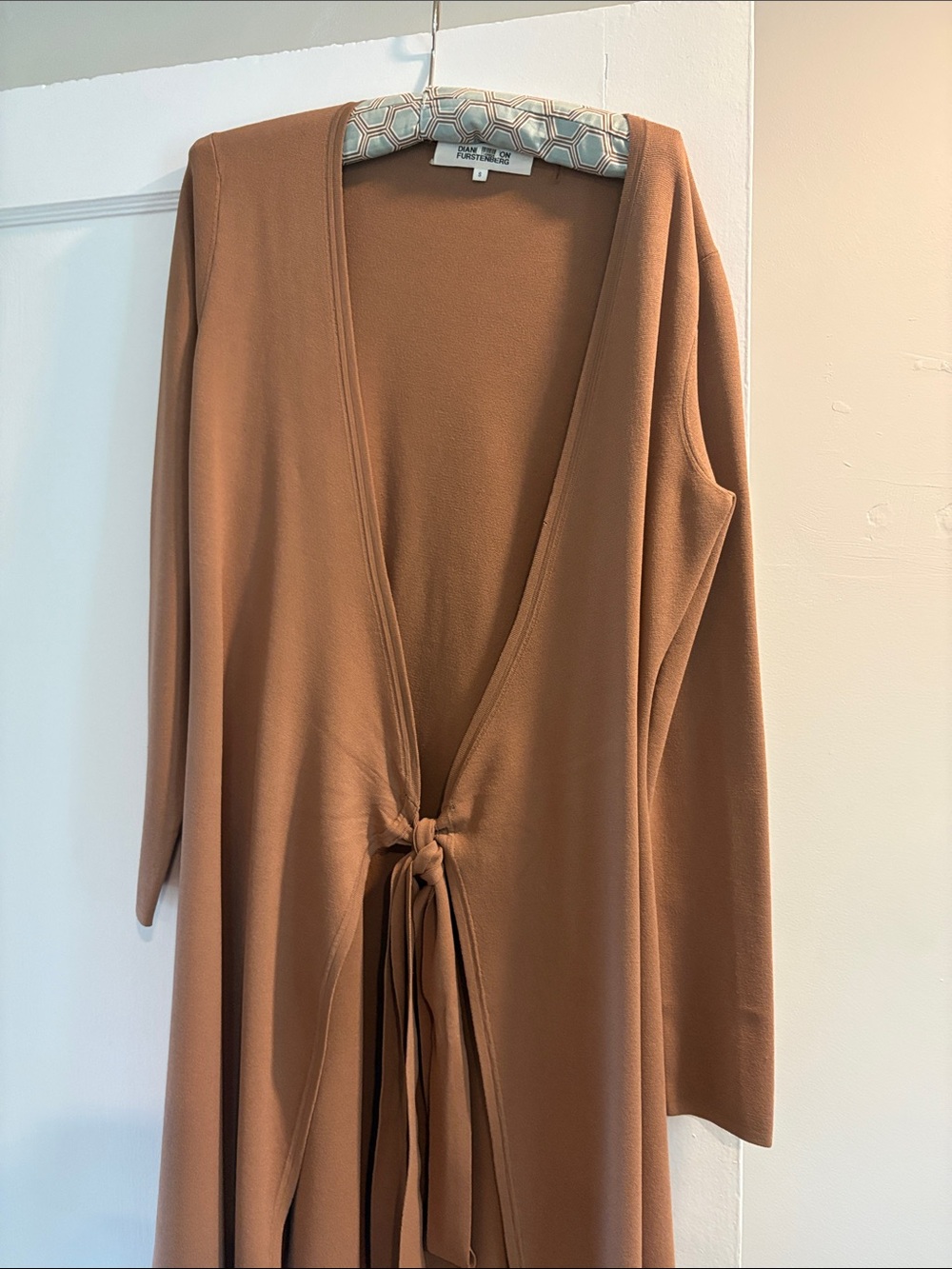 Diane Von Furstenberg Rust Tie-Front Long Cardigan